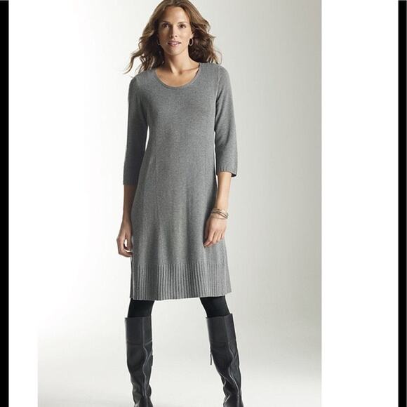 J Jill Grey Wool-Blend Ribbed Hem Sweater Dress Gray Knit Midi Womens Size S - Picture 12 of 12
